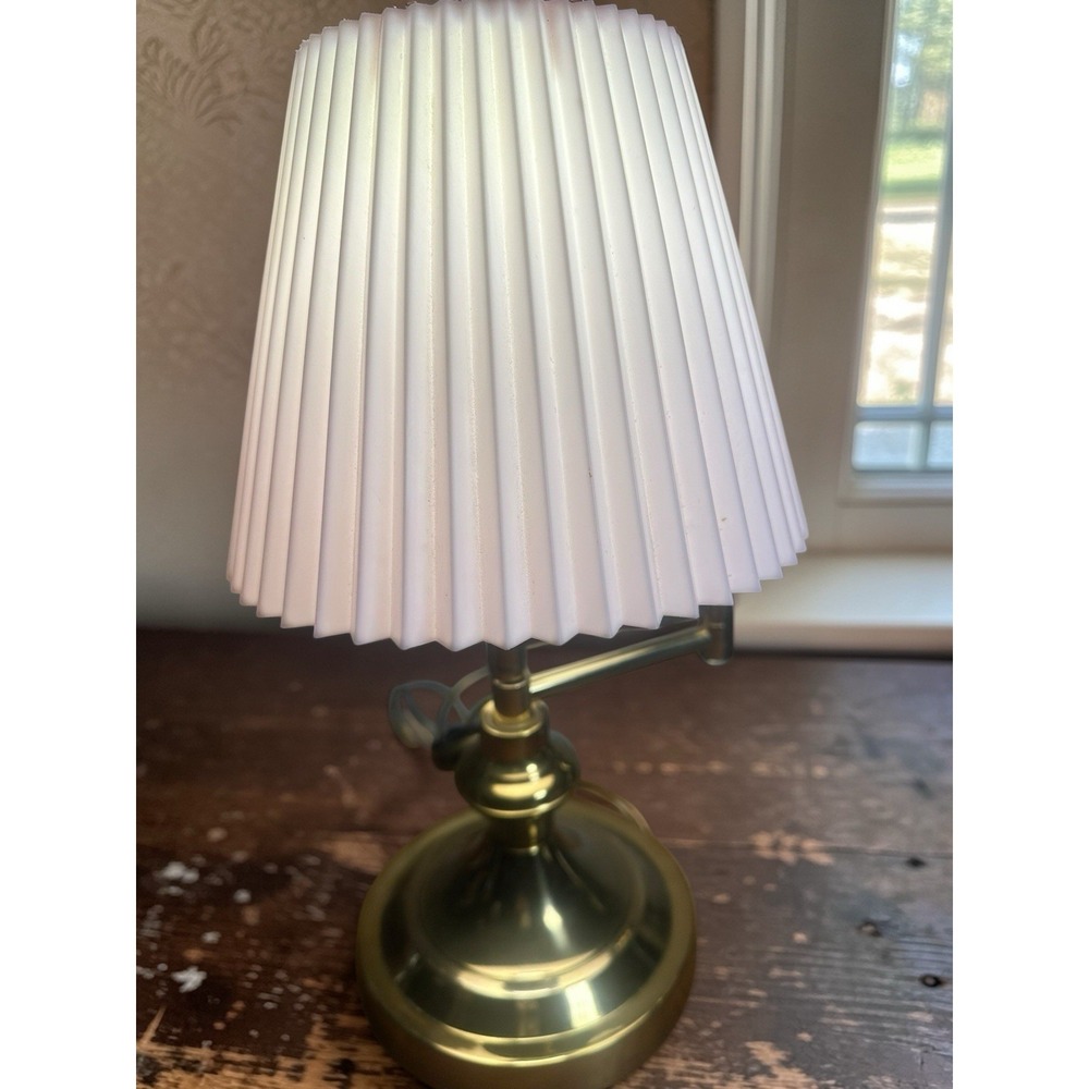 Mid Century Modern Vintage Brass Swing Arm Lamp Pleated‎ Shade 14"
